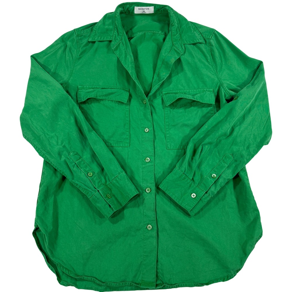 Babaton Green Tencel Lyocell Utility Button Down Shirt Women's 2XS Oversized